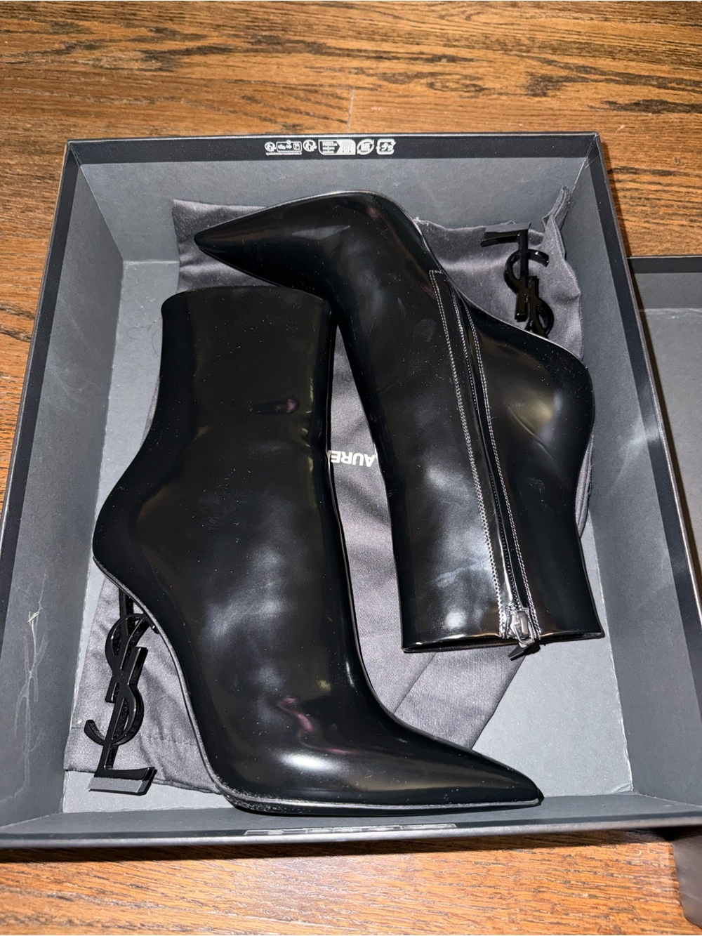 Saint Laurent Black Opyum Patent Ankle Boots